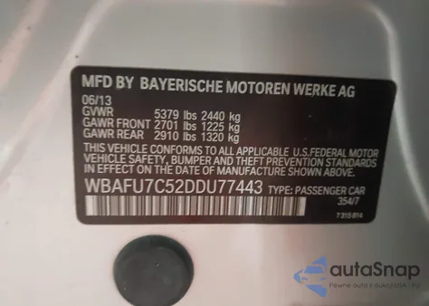 2013 BMW 535I xDrive z USA, uszkodzony, nr VIN WBAFU7C52DDU77443